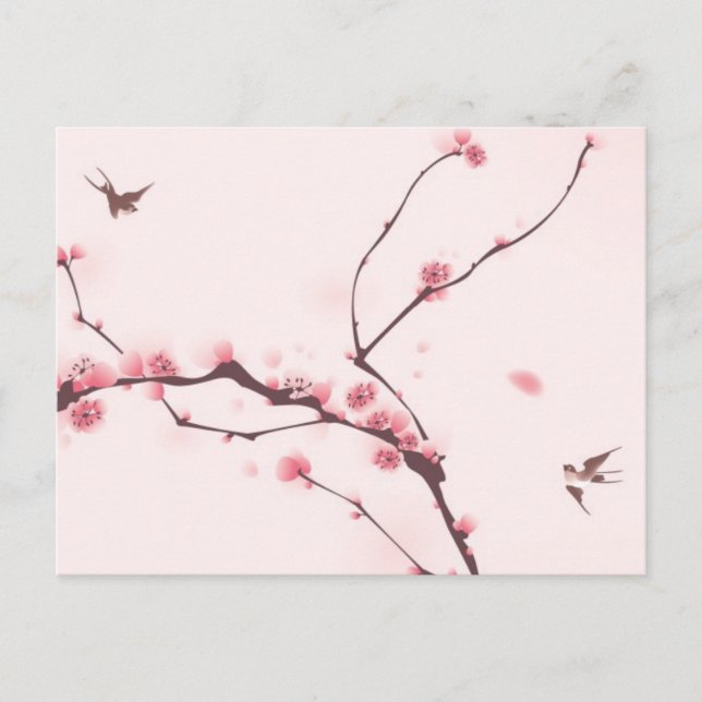 Malerei im orientalischen Stil, Kirschblüte Postkarte (Vorderseite)
