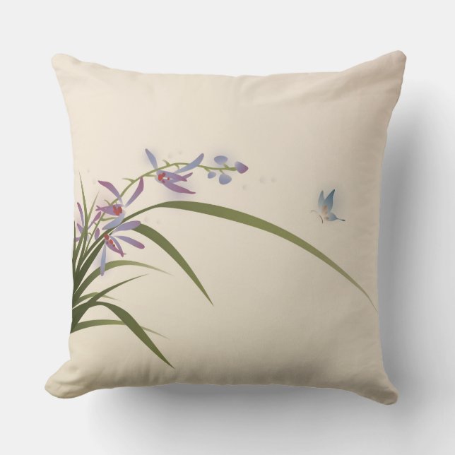 Malerei im orientalischen Stil, Orchidee und Schme Kissen (Vorderseite)