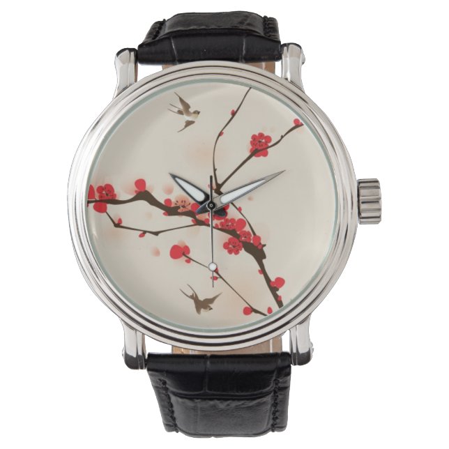 Malerei im orientalischen Stil, Pflaumenblüte im 3 Armbanduhr (Vorderseite)