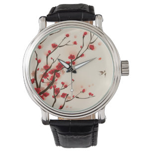 Malerei im orientalischen Stil, Pflaumenblüte im F Armbanduhr