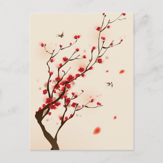 Malerei im orientalischen Stil, Pflaumenblüte im F Postkarte (Vorderseite)