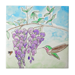 Malerei in Hummingbird und Wisteria Fliese