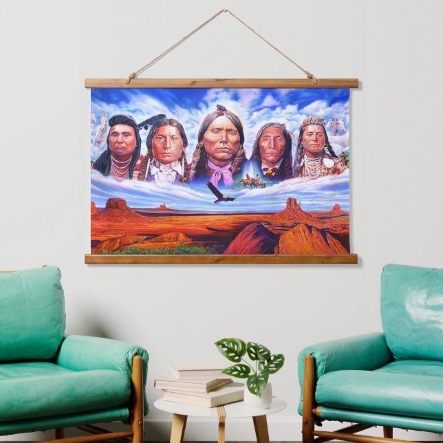 Malerei Indianer Berühmte indische Häuptlinge Wandteppich Mit Holzrahmen (Wohnzimmer)