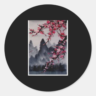 Malerei Japanischer Kunstkreuz Blossom Runder Aufkleber