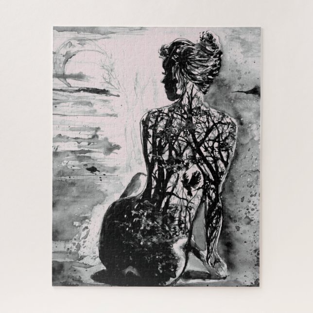 Malerei Jigsaw Puzzle Nature Lady - Schwarz-weiß (Vertikal)