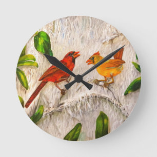 Malerei-Kardinalsvögel Runde Wanduhr