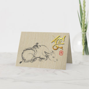 Malerei Kind Wasser Buffalo Chinesisch Ox Neujahr  Feiertagskarte