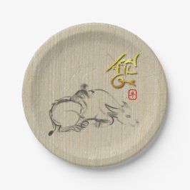 Malerei Kind Wasser Buffalo Chinesisch Ox Neujahr  Pappteller