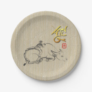 Malerei Kind Wasser Buffalo Chinesisch Ox Neujahr Pappteller