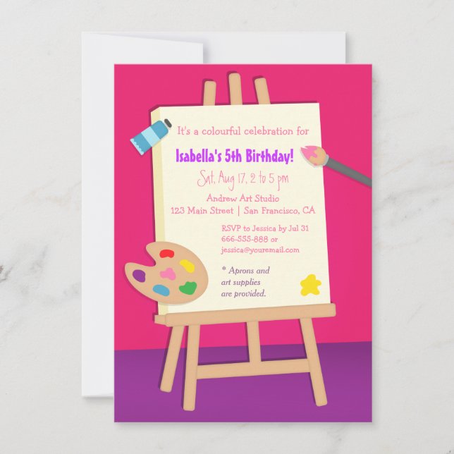 Malerei-Kunst-Kindergeburtstag-Party Einladung (Vorderseite)