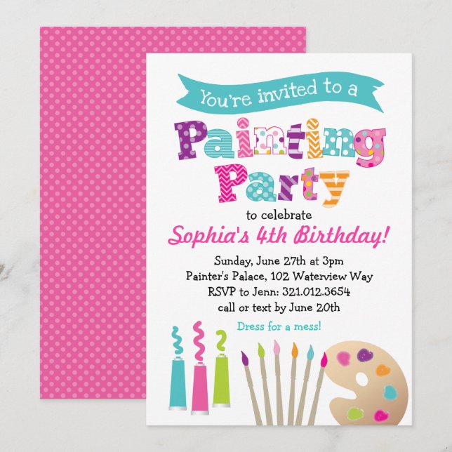 Malerei-Kunst-Party Einladung (Vorne/Hinten)