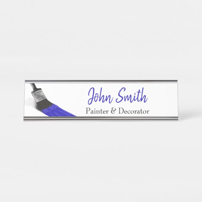 Malerei Maler Service Company Brush Blue Schreibtischnamensplakette (Vorderseite )