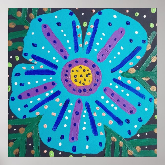 Malerei mit blauer Blume Poster (Vorne)