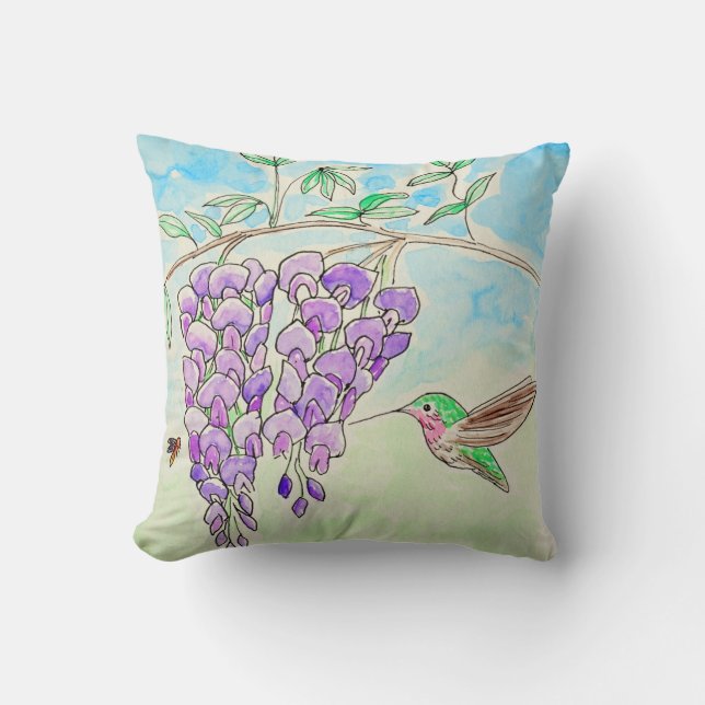 Malerei mit Hummingvogel und Wisteria Kissen (Vorderseite)
