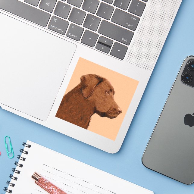 Malerei mit Labrador Retriever (Schokolade) - Hund Aufkleber (Laptop mit iPhone)
