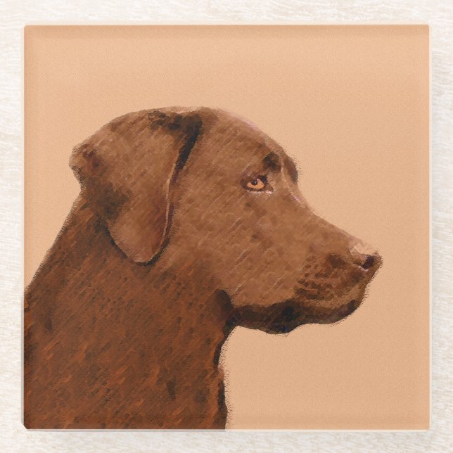 Malerei mit Labrador Retriever (Schokolade) - Hund Glasuntersetzer (Vorderseite)