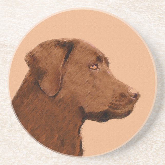 Malerei mit Labrador Retriever (Schokolade) - Hund Sandstein Untersetzer (Vorne)
