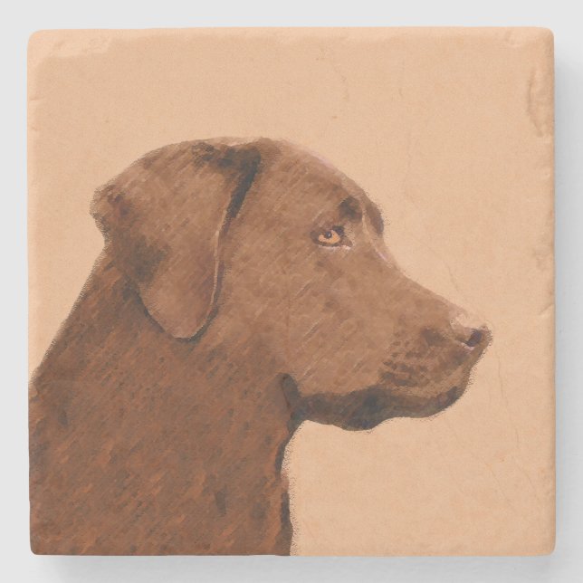 Malerei mit Labrador Retriever (Schokolade) - Hund Steinuntersetzer (Vorderseite)
