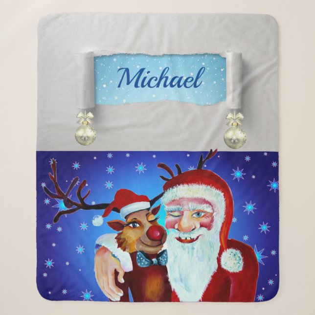 Malerei mit Lächeln Rudolf und Weihnachtsmann Sherpadecke (Vorderseite)