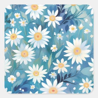 Malerei mit weißen Blume Quadratischer Aufkleber