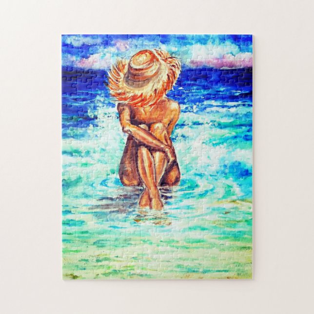Malerei Puzzle Frau und Meer (Vertikal)