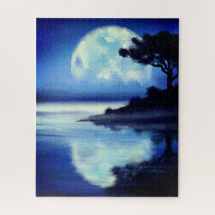 Malerei Puzzle Moon und See