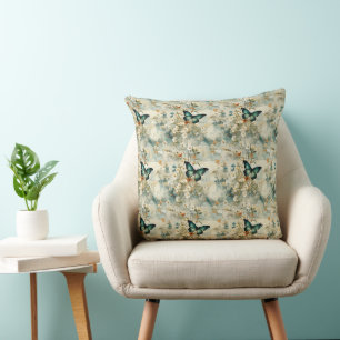 Malerei Teal Schmetterling Floral Salbei Terrakott Kissen