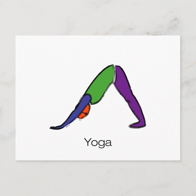 Malerei von abwärts Hund Yoga-Pose mit Yoga-Text. Postkarte (Vorderseite)