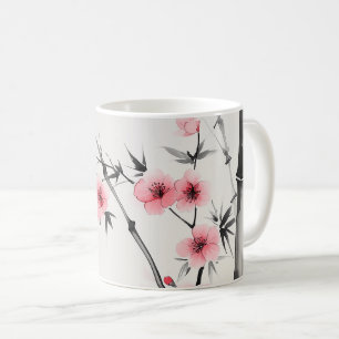 Malerei von Bambusblüten und Kirschblüten beim Was Kaffeetasse