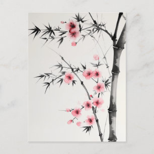Malerei von Bambusblüten und Kirschblüten beim Was Postkarte