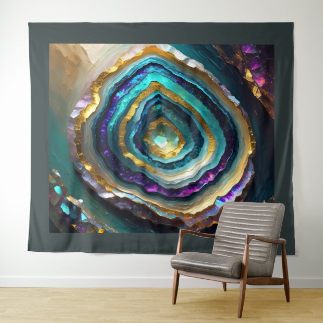 Malerei von Blauem Lila Amethyst Geode Gold Wandteppich (Beispiel (Horizontal))