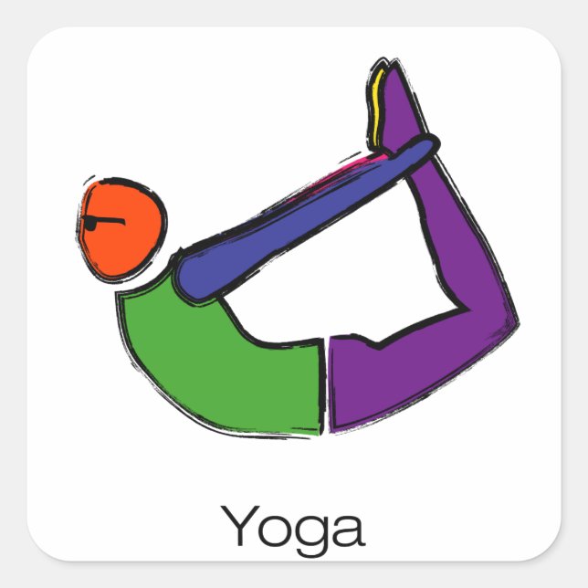 Malerei von Bugyoga-Pose mit Yogatext. Quadratischer Aufkleber (Vorderseite)
