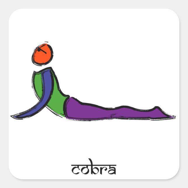 Malerei von Cobra Yoga Pose mit Sanskrit Text. Quadratischer Aufkleber (Vorderseite)