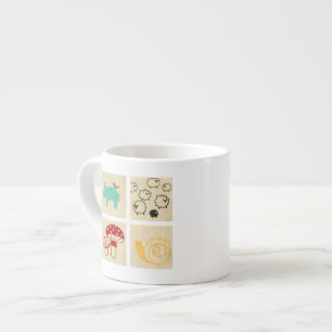 Malerei von den vier hölzernen Blöcken der Kinde Espressotasse