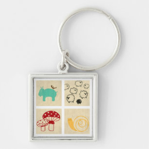 Malerei von den vier hölzernen Blöcken der Kinder Schlüsselanhänger