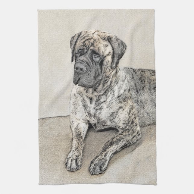 Malerei von englischen Mastiff (Brindle) - Hundeku Geschirrtuch (Vertikal)
