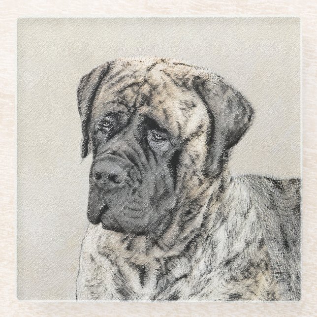 Malerei von englischen Mastiff (Brindle) - Hundeku Glasuntersetzer (Vorderseite)