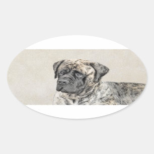 Malerei von englischen Mastiff (Brindle) - Hundeku Ovaler Aufkleber