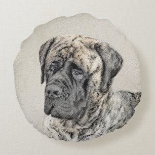 Malerei von englischen Mastiff (Brindle) - Hundeku Rundes Kissen