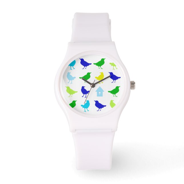 Malerei von farbigen Vögeln durch Chariklia Zarris Armbanduhr (Vorderseite)