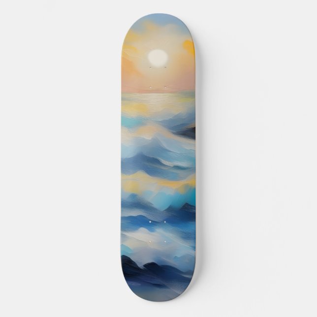 Malerei von hellblauen Meereswellen unter der Sonn Skateboard (Vorderseite)