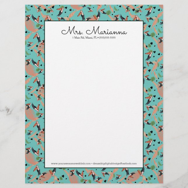 Malerei von Toucans and Greenery Bird Pattern Briefbogen (Vorderseite)