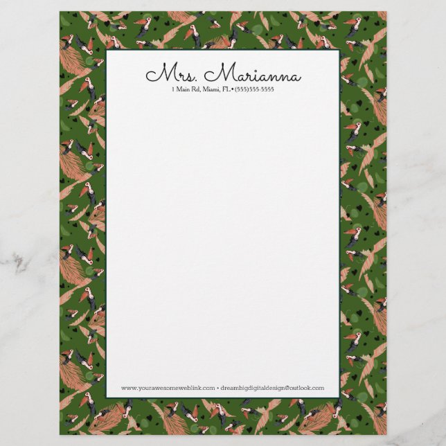 Malerei von Toucans and Greenery Bird Pattern Briefbogen (Vorderseite)