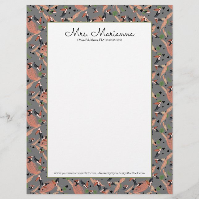 Malerei von Toucans and Greenery Bird Pattern Briefbogen (Vorderseite)