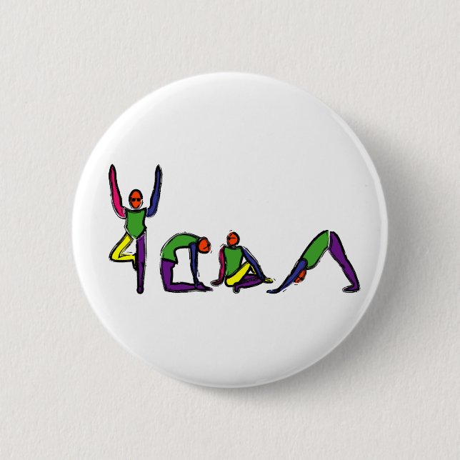 Malerei von Yoga-Posen, die YOGA schreiben. Button (Vorderseite)