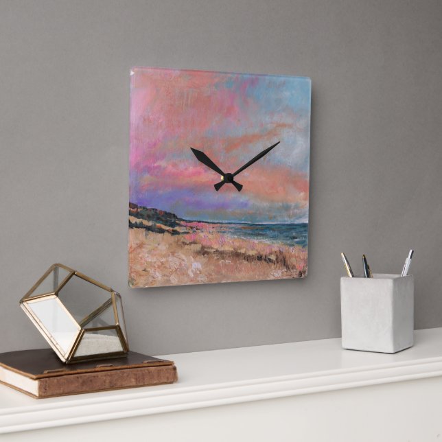Malerische Bilder am Strand Quadratische Wanduhr (Büro)