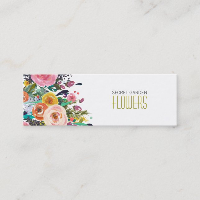 Malerische Blume Florist Skinny Business Cards Mini Visitenkarte (Vorderseite)