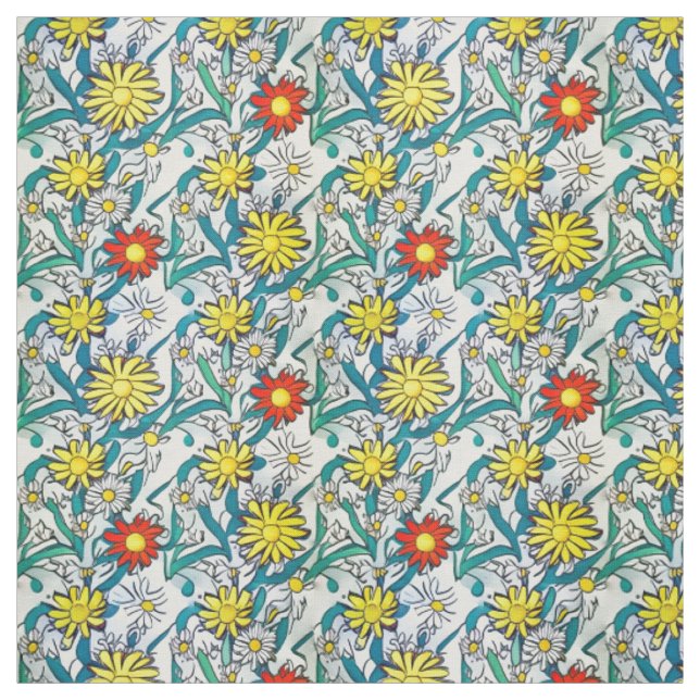 Malerische Daisies Moderner Pop Kunst Stoff (Muster)