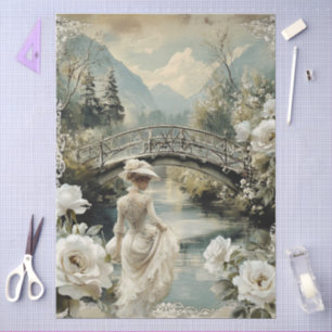 Malerische Elegante Viktorianische Weiße Rosen Dec Seidenpapier