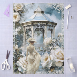 Malerische Elegante Viktorianische Weiße Rosen Dec Seidenpapier